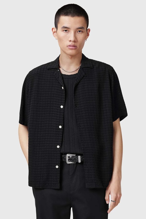Košeľa AllSaints MADIN relaxed čierna M038SC