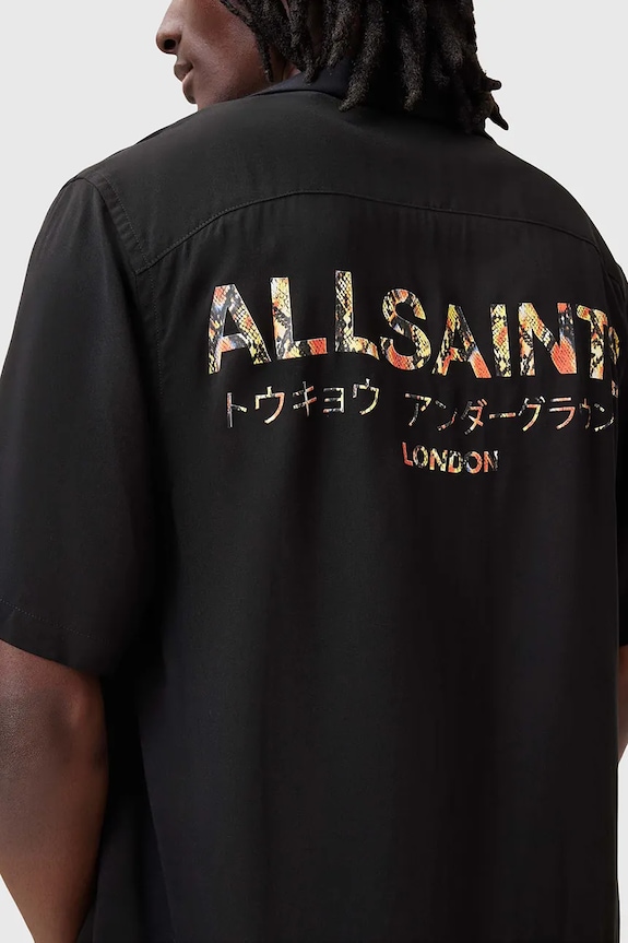Πουκάμισο AllSaints UNDRGNDBOWA M034SC μαύρο SS25
