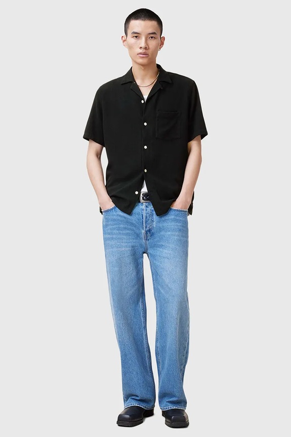 AllSaints koszula z domieszką lnu CUDI czarny M052SC
