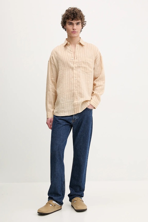 Πουκάμισο από λινό Sunflower 1235.SFR μπεζ SS25