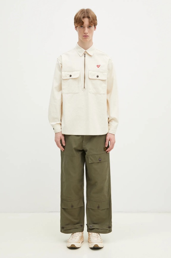 Памучна риза Human Made Zip-Up Work Shirt HM29SH002 бежов