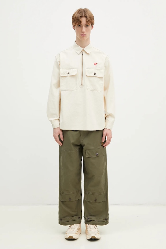 Памучна риза Human Made Zip-Up Work Shirt HM29SH002 бежов