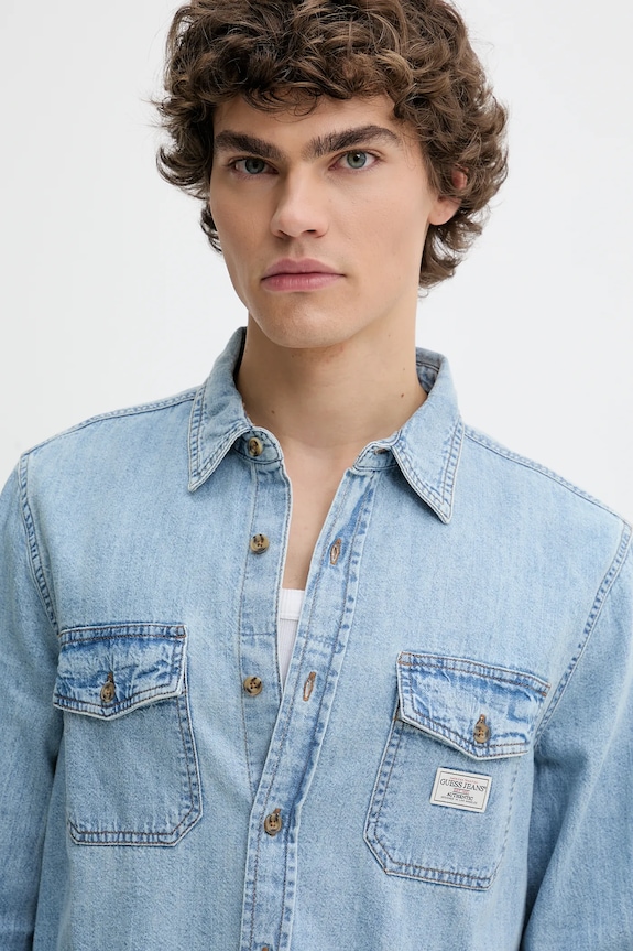 Guess Jeans cămașă din bumbac albastru M5GH56.D5M82