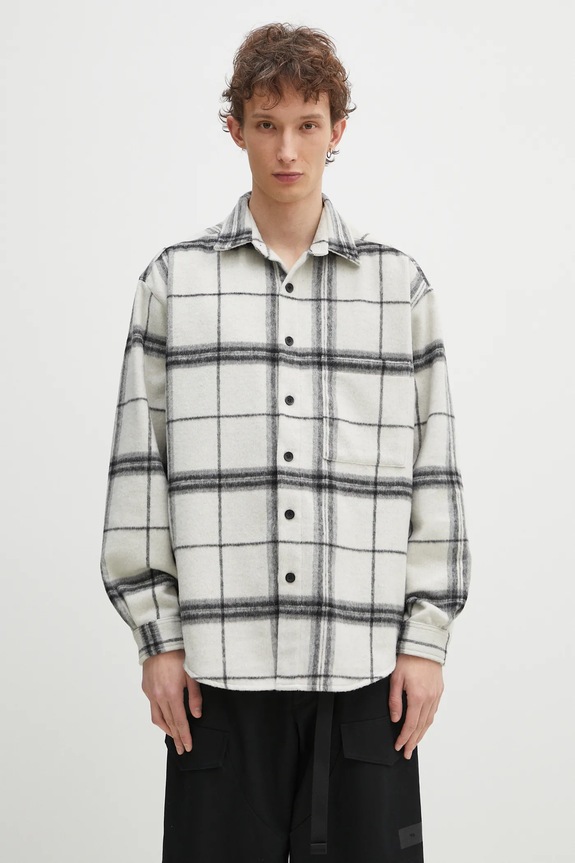 MKI MIYUKI ZOKU koszula z domieszką wełny Check Flannel Shirt klasyczny beżowy CHECK.FLANNEL.SHIRT.OFF