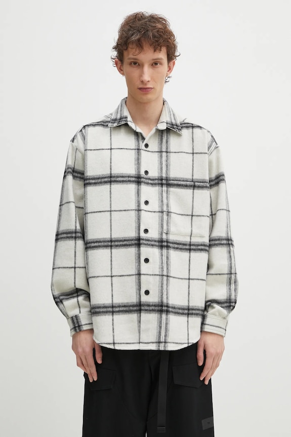 MKI MIYUKI ZOKU koszula z domieszką wełny Check Flannel Shirt klasyczny beżowy CHECK.FLANNEL.SHIRT.OFF