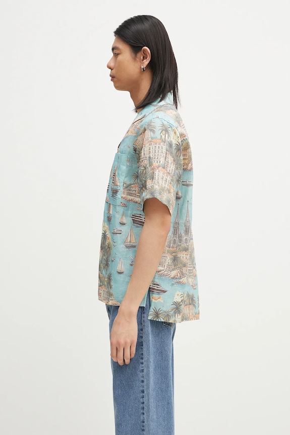 RHUDE linen shirt Sailing Map RHPS25SR01012 blue SS25