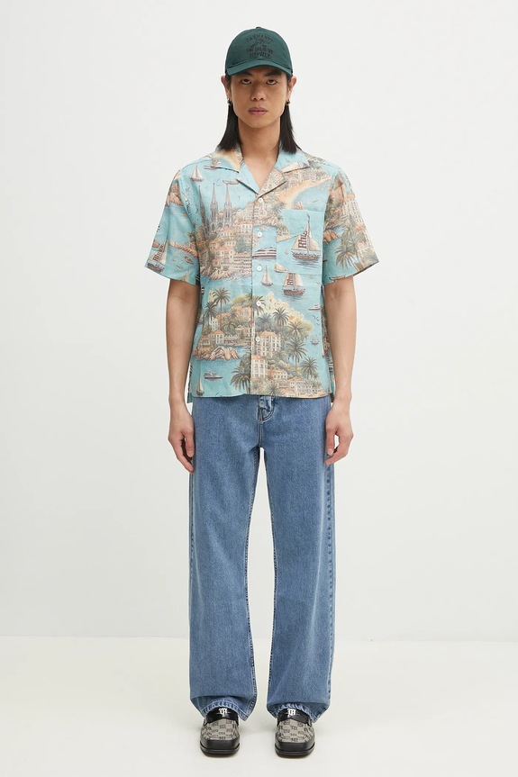 RHUDE linen shirt Sailing Map RHPS25SR01012 blue