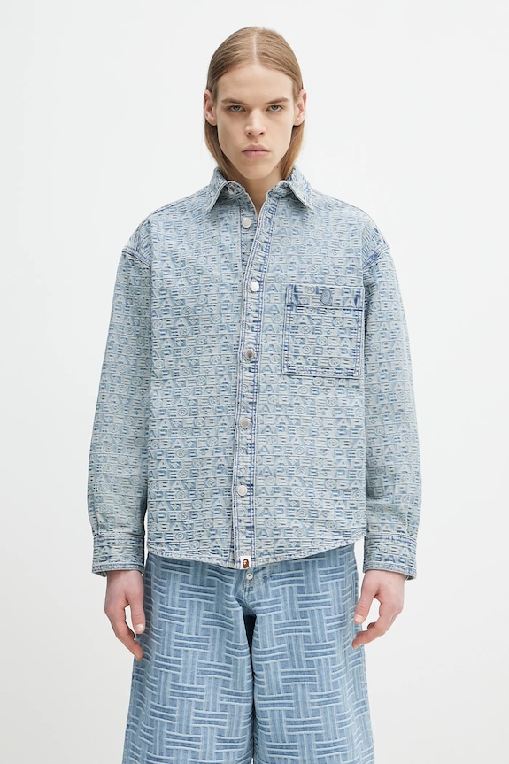 Džínová bunda A Bathing Ape Lux Sport Pattern Jacquard 10Oz Denim nezateplené modrá 1K80131002