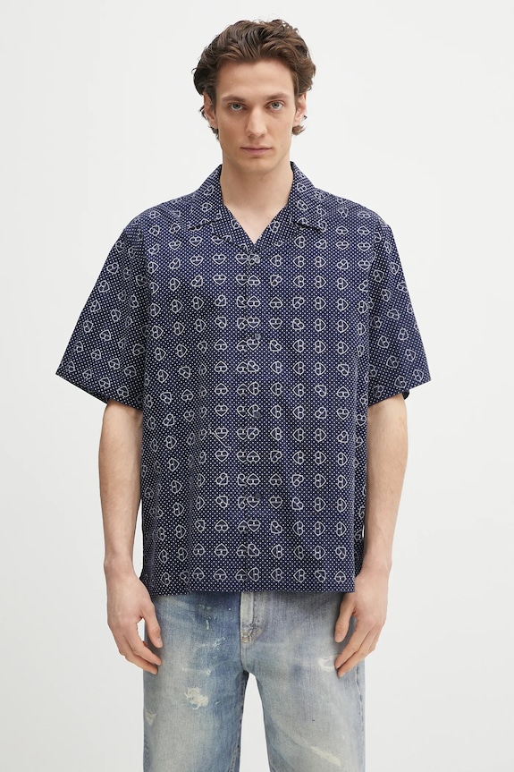 Хлопковая рубашка Carhartt WIP S/S Furoshiki Shirt узор тёмно-синий I034549.2UIXX