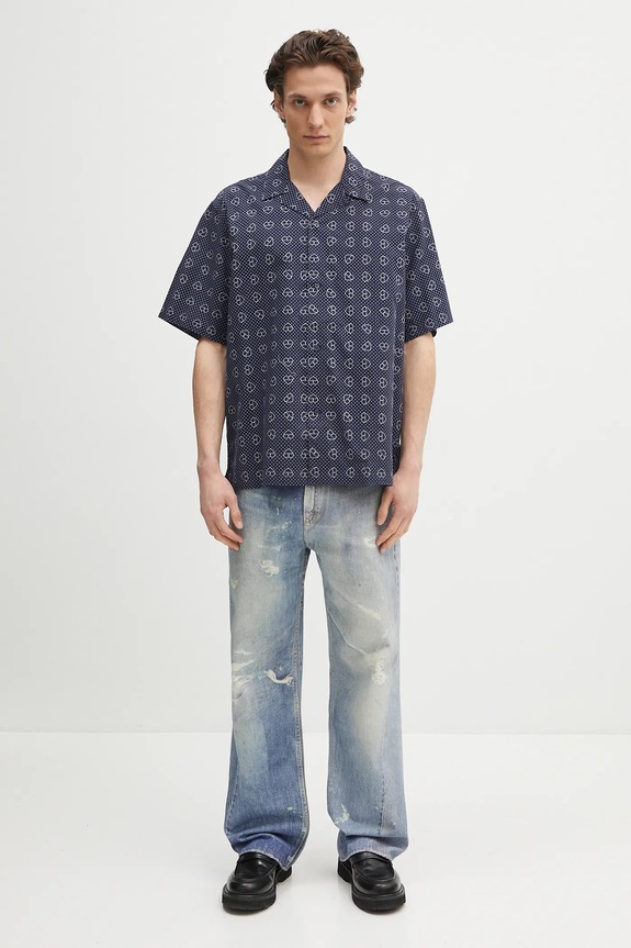 Хлопковая рубашка Carhartt WIP S/S Furoshiki Shirt I034549.2UIXX тёмно-синий