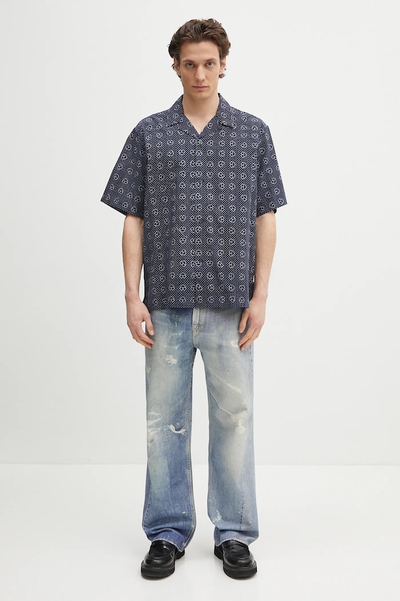 Хлопковая рубашка Carhartt WIP S/S Furoshiki Shirt I034549.2UIXX тёмно-синий