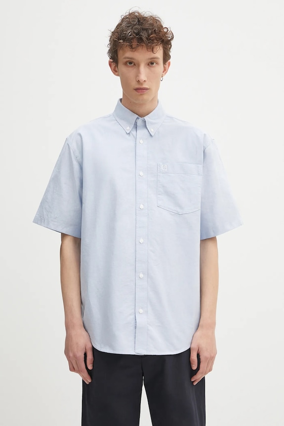 Carhartt WIP cotton shirt S/S Braxton Shirt cotton blue I031454.1ONXX