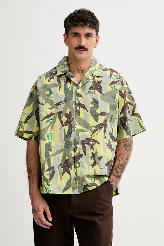 Kenzo koszula z domieszką lnu casual zielony FF55CH1309P1.45