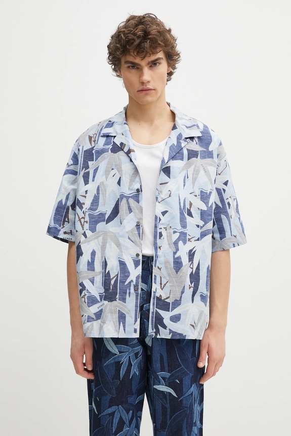 Сорочка з домішкою льону Kenzo casual блакитний FF55CH1309P1.77