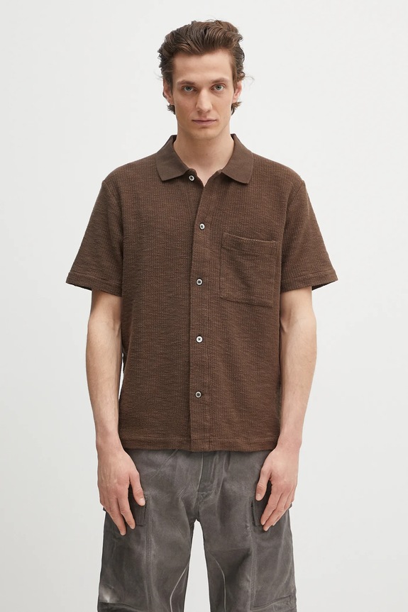Βαμβακερό πουκάμισο Norse Projects Gustav Crochet Jersey Shirt casual καφέ N01.0683.2033