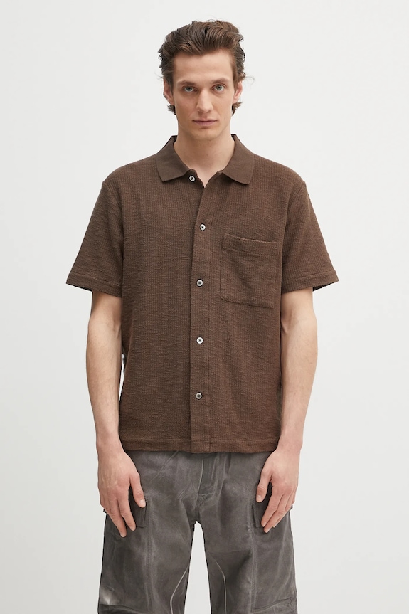 Βαμβακερό πουκάμισο Norse Projects Gustav Crochet Jersey Shirt casual καφέ N01.0683.2033