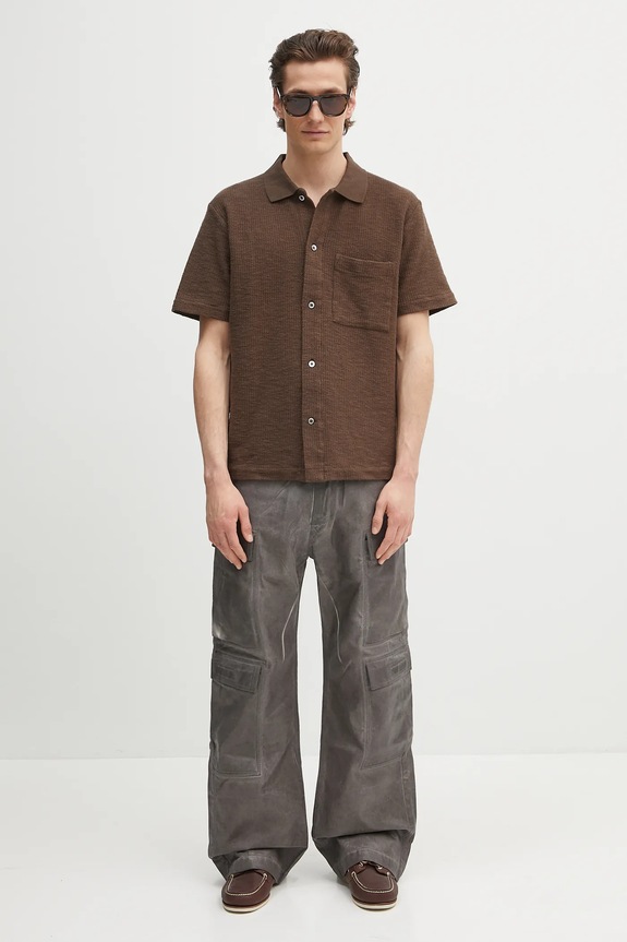 Norse Projects cotton shirt Gustav Crochet Jersey Shirt N01.0683.2033 brown