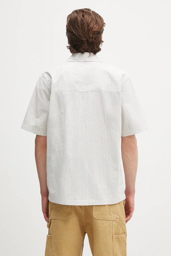 Odzież Norse Projects koszula bawełniana Mads Poplin Stripe SS N40.0831.0957 biały