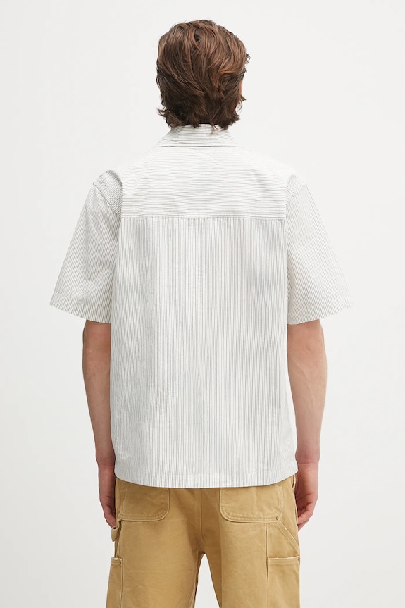 Odzież Norse Projects koszula bawełniana Mads Poplin Stripe SS N40.0831.0957 biały