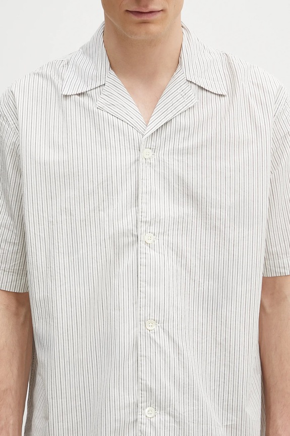 Norse Projects pamut ing Mads Poplin Stripe SS fehér N40.0831.0957