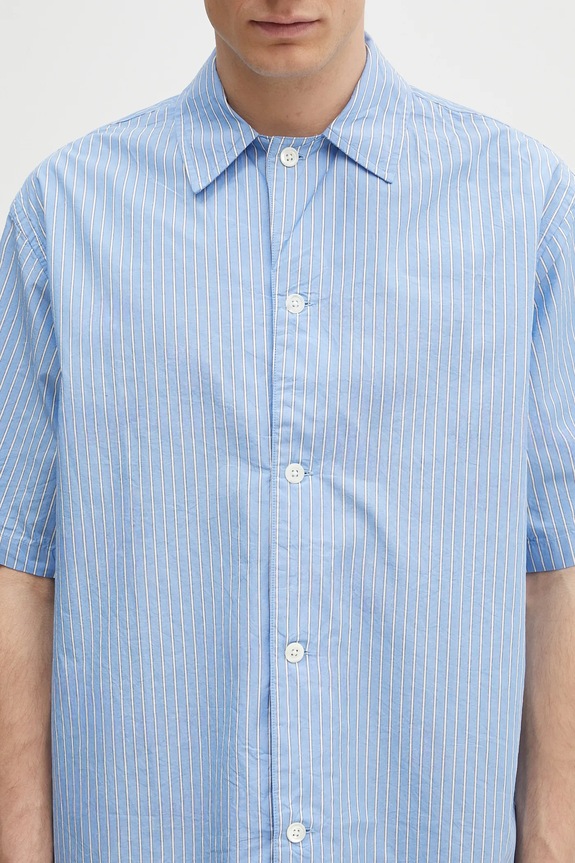 Bavlněná košile Norse Projects Mads Poplin Stripe SS modrá N40.0831.7000