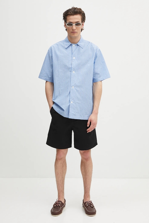 Norse Projects cotton shirt Mads Poplin Stripe SS N40.0831.7000 blue