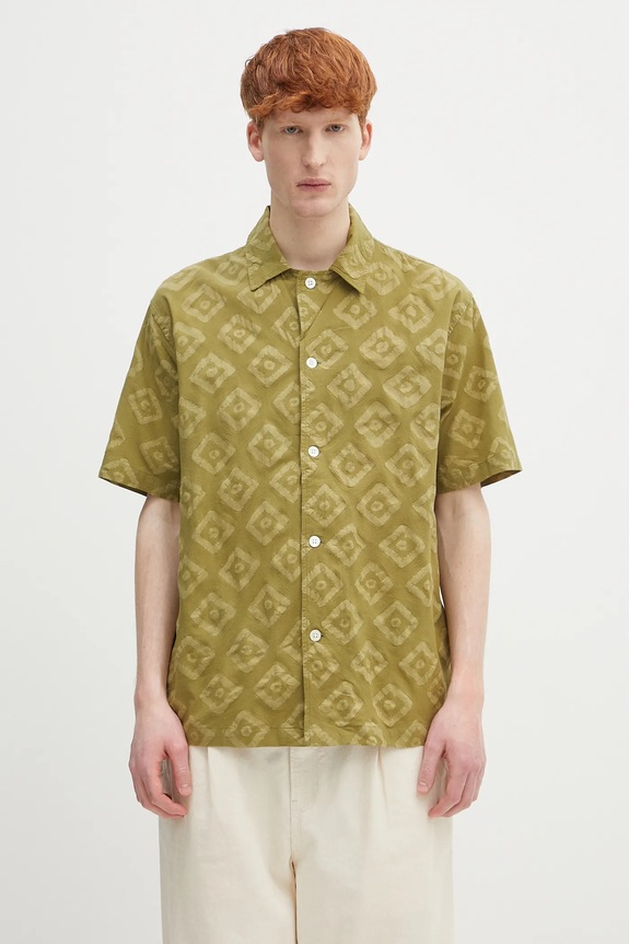 Norse Projects koszula bawełniana Mads Batik SS Shirt wzorzyste zielony N40.0833.8037