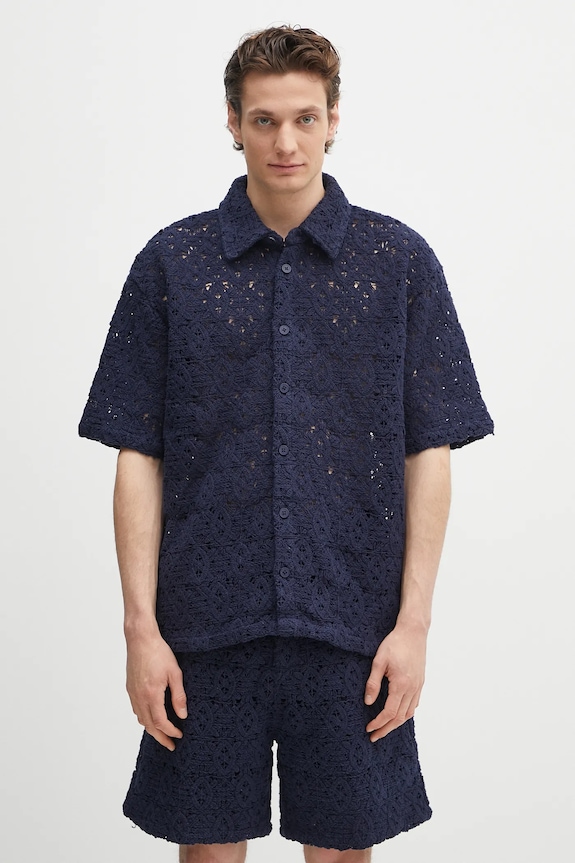 Daily Paper cămașă Lace Shield Ss Shirt scurt bleumarin 2511118
