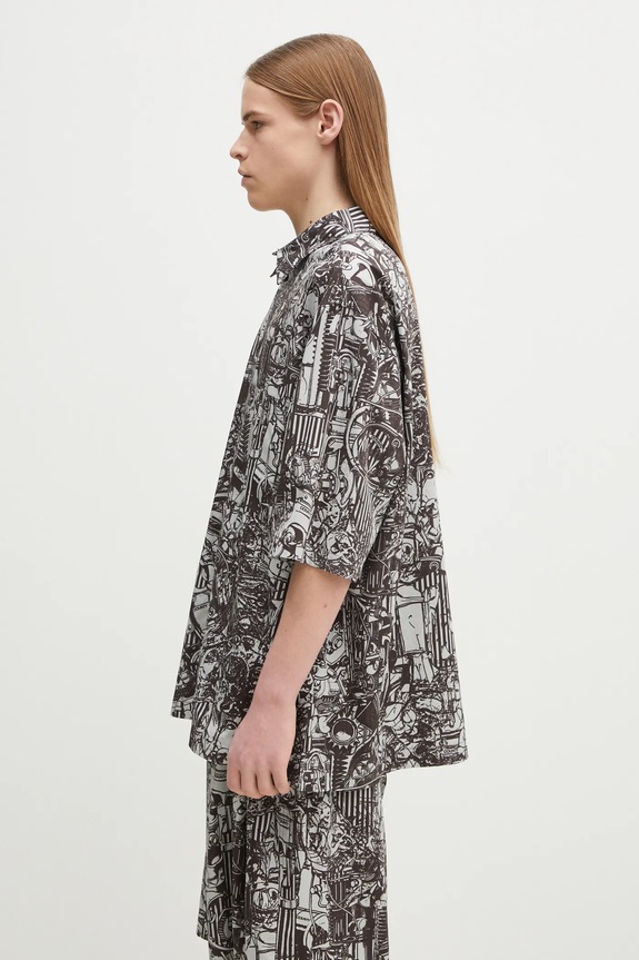 Pamučna košulja Marcelo Burlon Aop Mech Bowling Shirt Dark Grey Medium CMGG002S25FAB0010706 siva SS25