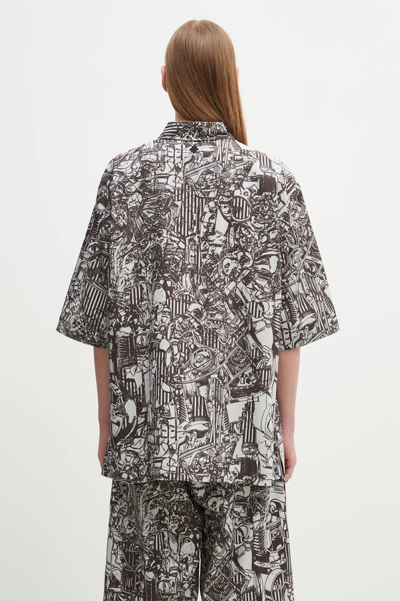 Oblečení Bavlněná košile Marcelo Burlon Aop Mech Bowling Shirt Dark Grey Medium CMGG002S25FAB0010706 šedá