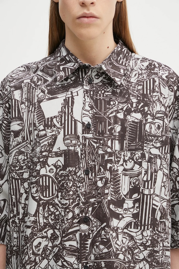 Pamučna košulja Marcelo Burlon Aop Mech Bowling Shirt Dark Grey Medium siva CMGG002S25FAB0010706