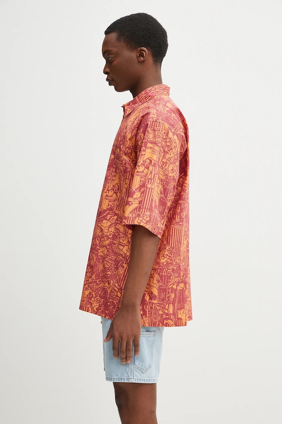 Памучна риза Marcelo Burlon Aop Mech Bowling Shirt Orange Burgundy CMGG002S25FAB0012028 оранжев SS25