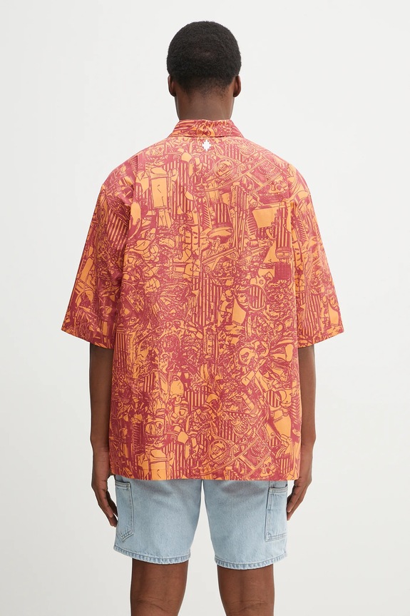 Одежда Хлопковая рубашка Marcelo Burlon Aop Mech Bowling Shirt Orange Burgundy CMGG002S25FAB0012028 оранжевый