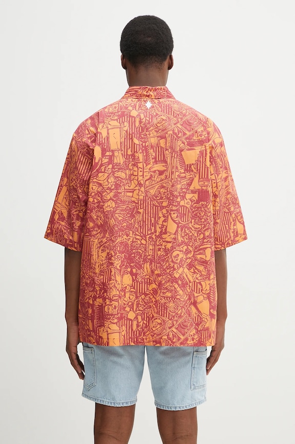 Одежда Хлопковая рубашка Marcelo Burlon Aop Mech Bowling Shirt Orange Burgundy CMGG002S25FAB0012028 оранжевый