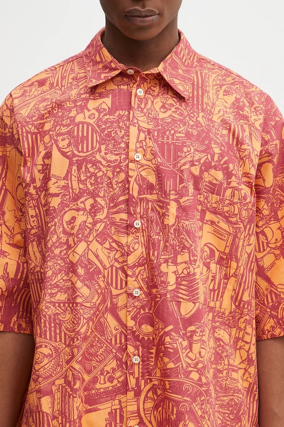 Хлопковая рубашка Marcelo Burlon Aop Mech Bowling Shirt Orange Burgundy оранжевый CMGG002S25FAB0012028
