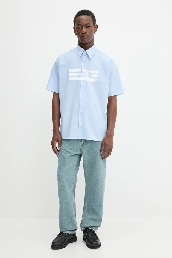 Βαμβακερό πουκάμισο MM6 Maison Margiela SH2DR0004.M35256.479 μπλε AW25