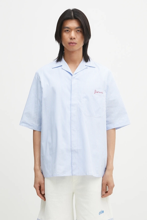 Pamučna košulja Fiorucci Striped Logo Bowling pamuk plava M02SPTSS295CO01BL02