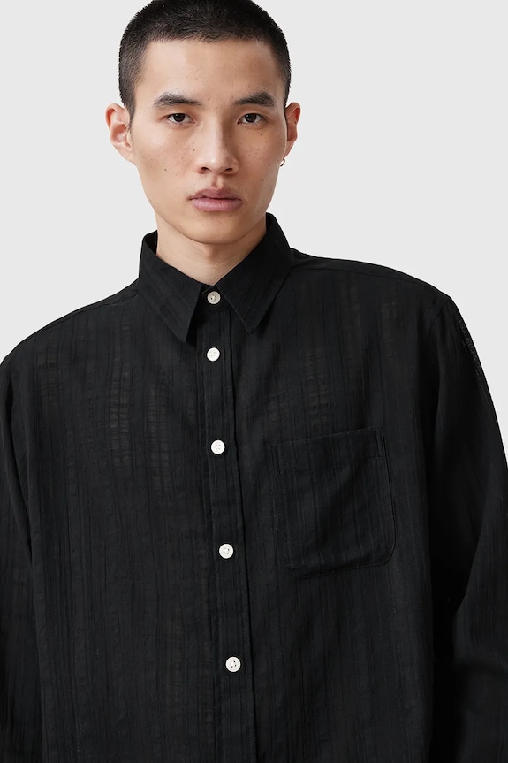 Bavlnená košeľa AllSaints KARMI M040SC čierna SS25