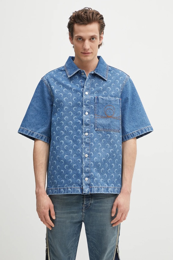 Marine Serre denim shirt Moon Laser Denim Workwear cotton blue MSI017A.CDEN0002
