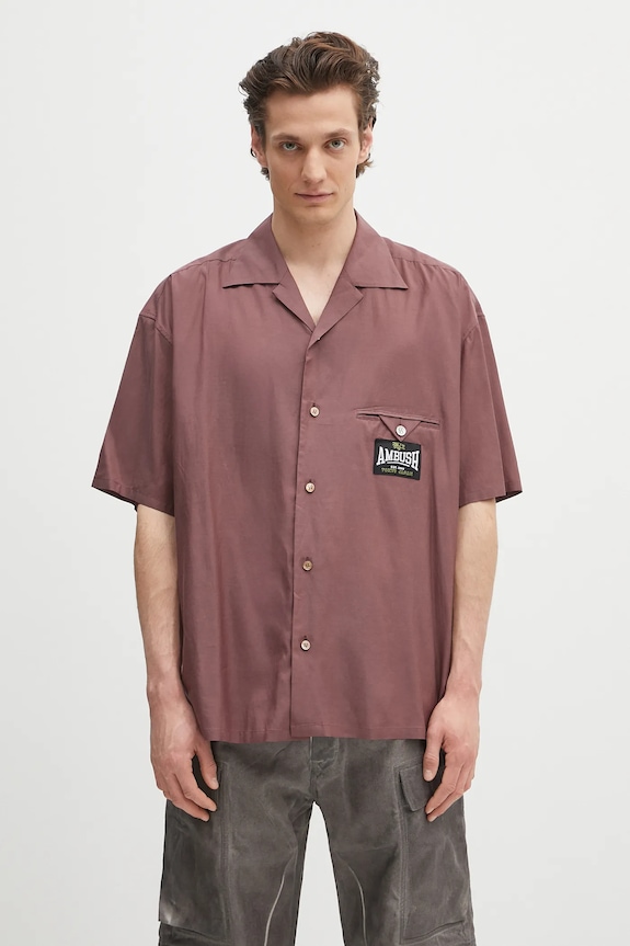 AMBUSH ing S/S Satin Shirt nyomtatásos burgundia 12115311