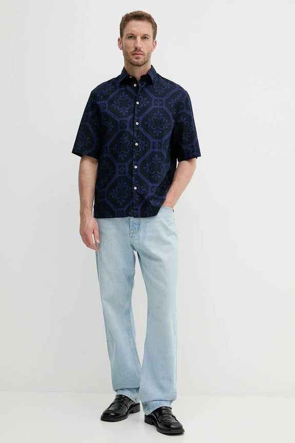 Βαμβακερό πουκάμισο United Colors of Benetton 5UBMUQ05P σκούρο μπλε SS25