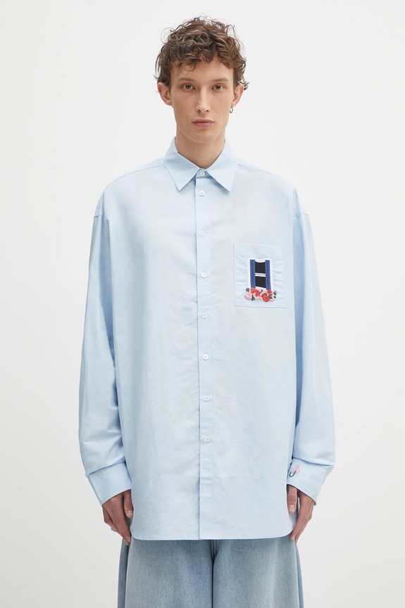 JW Anderson koszula bawełniana Window Embroidery wzorzyste niebieski SH0352.PG1698.804