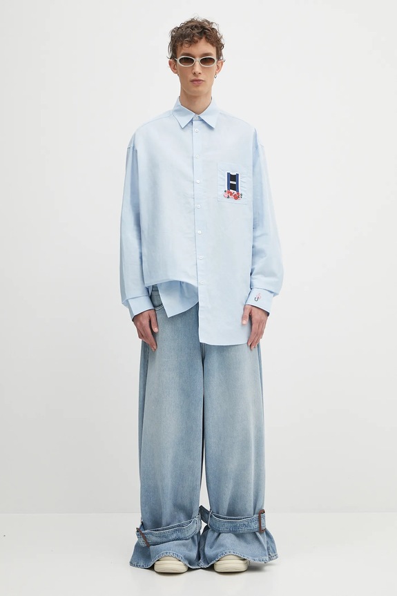 JW Anderson koszula bawełniana Window Embroidery SH0352.PG1698.804 niebieski