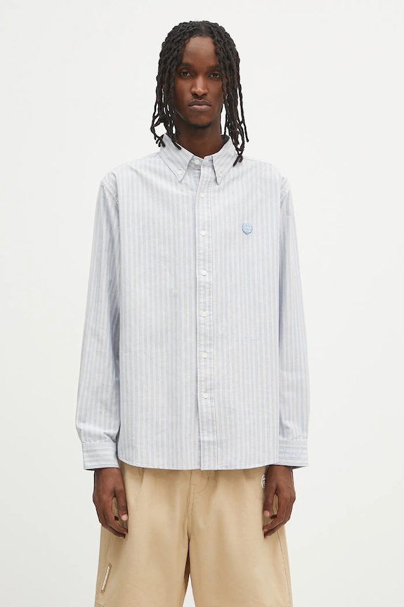 Bavlnená košeľa Human Made Striped Bd Shirt relaxed modrá HM29SH011