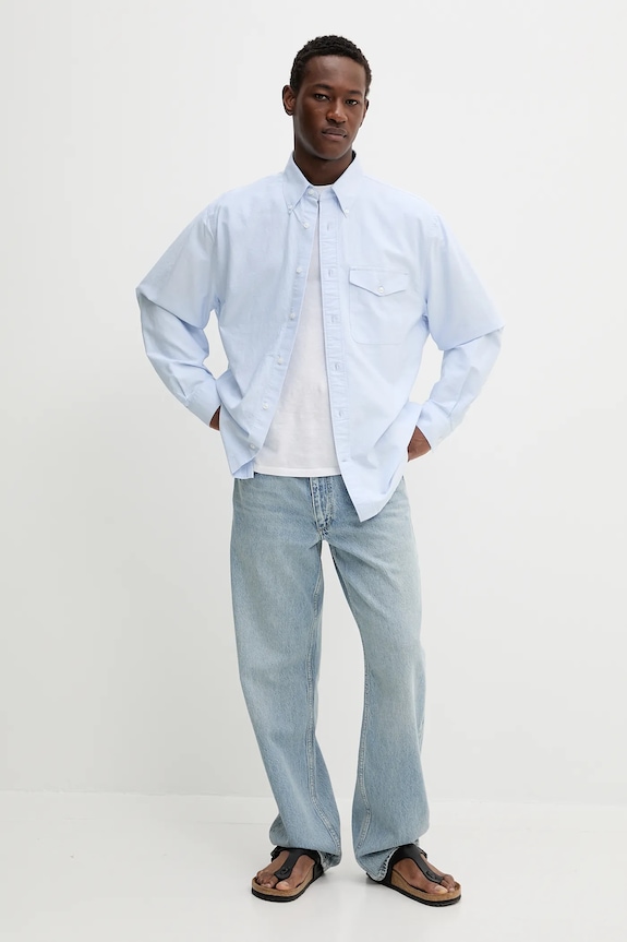 Βαμβακερό πουκάμισο Filippa K 31429.FK μπλε AW25