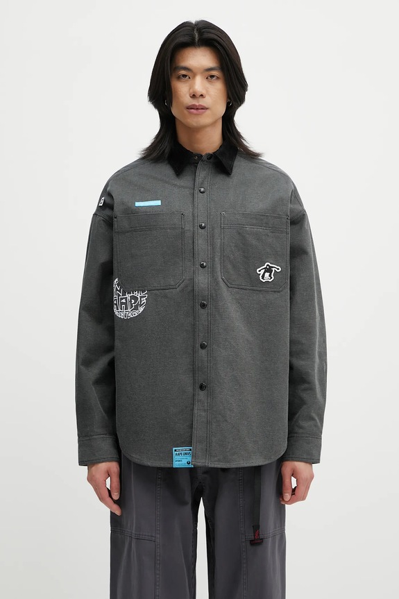 Oboustranná košilová bunda AAPE Main Long Sleeve nezateplené černá AAPSTM8502XXN