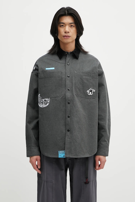 Oboustranná košilová bunda AAPE Main Long Sleeve nezateplené černá AAPSTM8502XXN