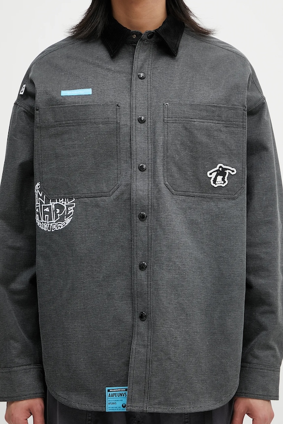 Oboustranná košilová bunda AAPE Main Long Sleeve černá AAPSTM8502XXN