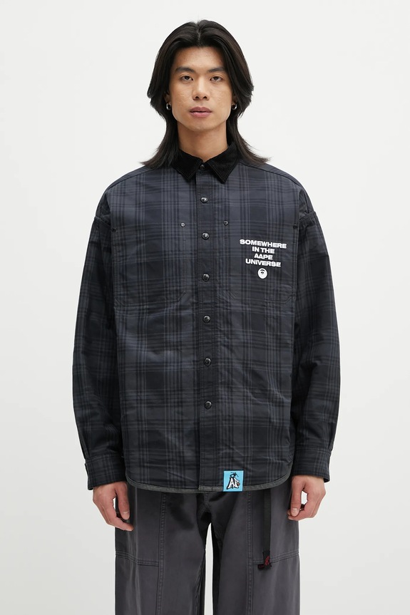 Oboustranná košilová bunda AAPE Main Long Sleeve AAPSTM8502XXN černá