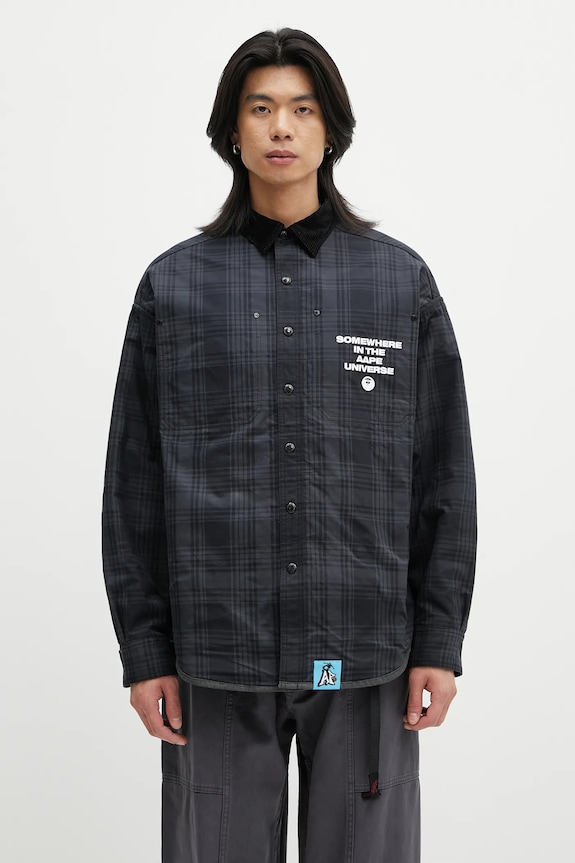 Oboustranná košilová bunda AAPE Main Long Sleeve AAPSTM8502XXN černá